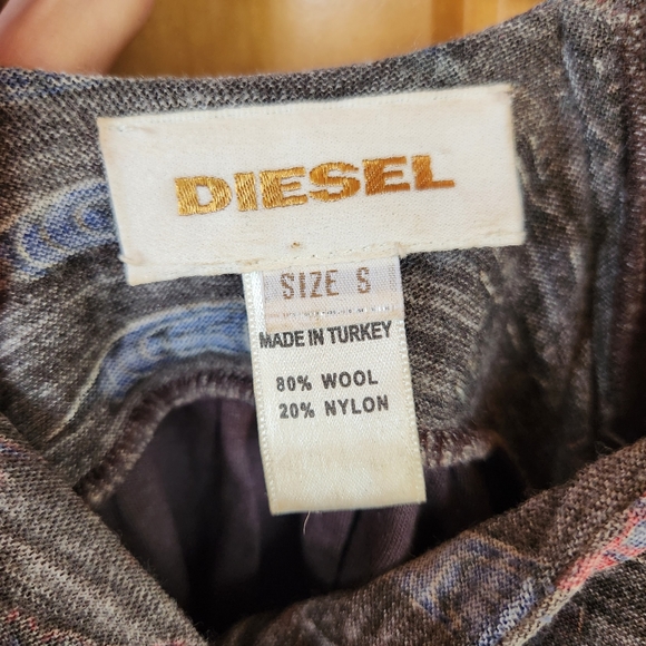 DIESEL Deep V-Neck Wrap Dress, Wool Blend, Gray White Pink Blue,  Size Small - Picture 7 of 8